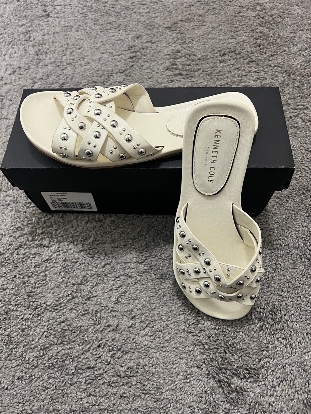 Kenneth Cole Cream Studded Crisscross Slide Sandals